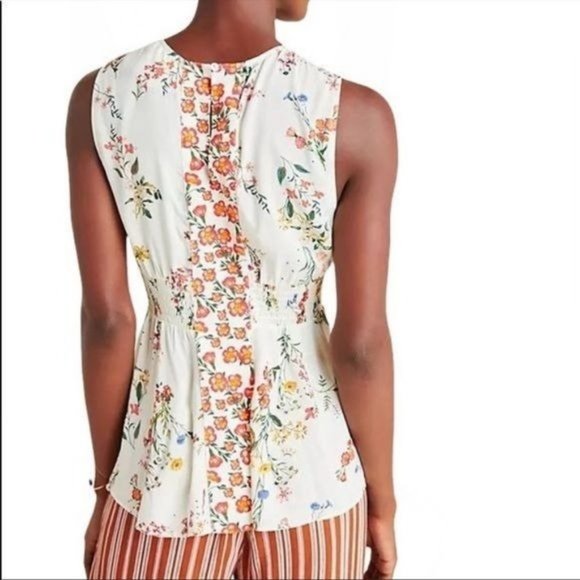 Farm Rio for Anthropologie Smocked Sleeveless Blouse in Ivory Size XS NWOT - Picture 4 of 13